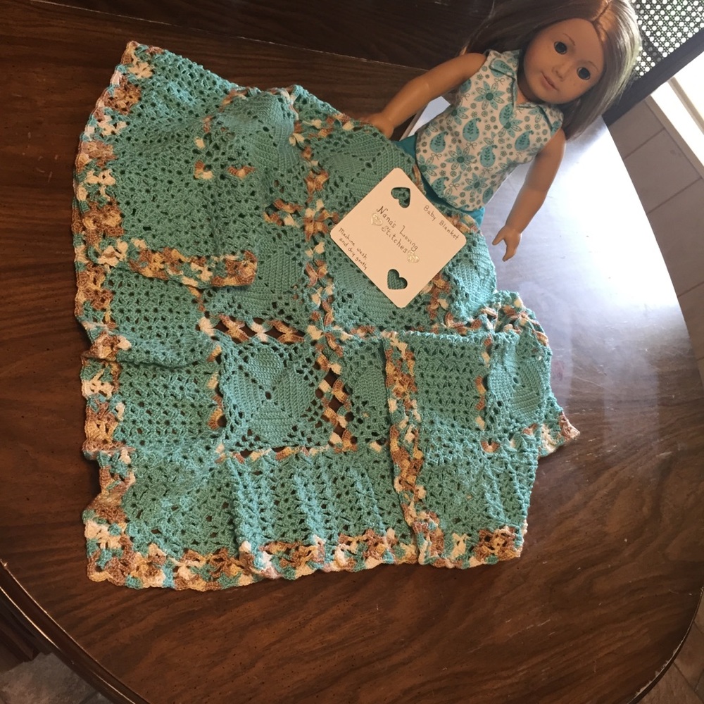 Ocean Blue Hand Crocheted Baby Blanket - Picture 6 of 8